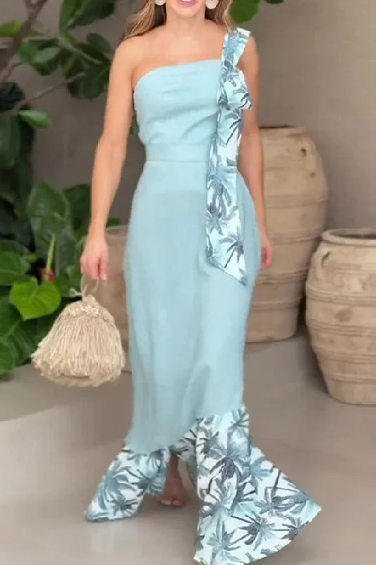 Coconut Palm Print Patchwork Sweet One Shoulder Ribbon Decor Maxi Dress Comfortable Plunging Neckline Maxi Dress Coconut Palm Print Patchwork Sweet One Shoulder Ribbon Decor Maxi Dress Comfortable Plunging Neckline Maxi Dress