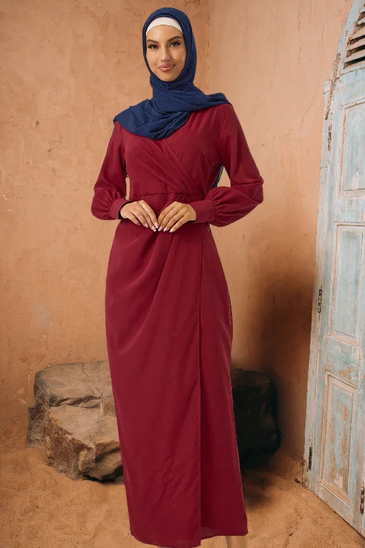 Maroon Wrap Maxi Dress Cozy Knitted Maxi Dress