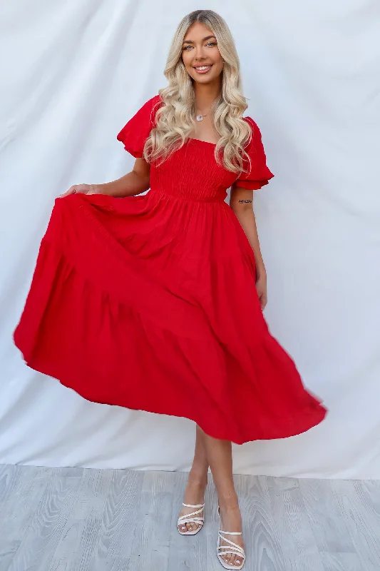 Daiquiri Maxi Dress - Red Fashionable Off-Shoulder Maxi Dress
