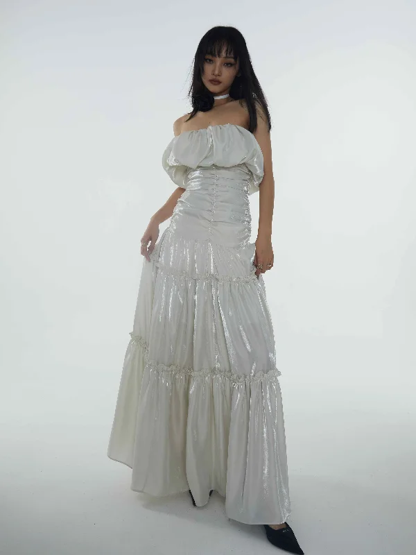 Elegant Off-Shoulder Maxi Dress Stylish Maxi Dress with Frills
