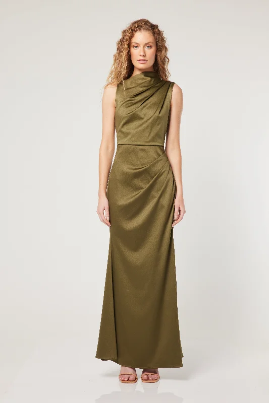 Elliatt Avalite Maxi Dress - Olive Fashionable Maxi Dress with Fringe