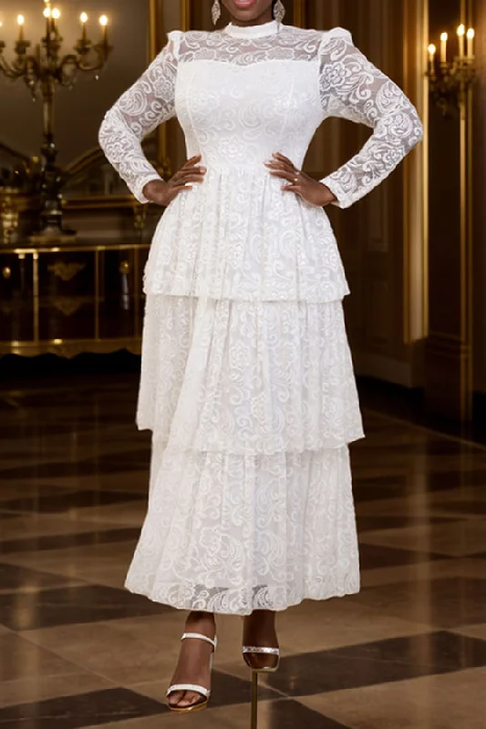 Floral Lace Ruffled Shoulder Elegant Tiered Maxi Dress Elegant Velvet Maxi Dress