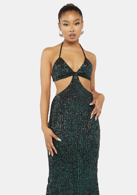 Forest Got You Babe Sequin Maxi Dress Fashionable High-Low Maxi Dress