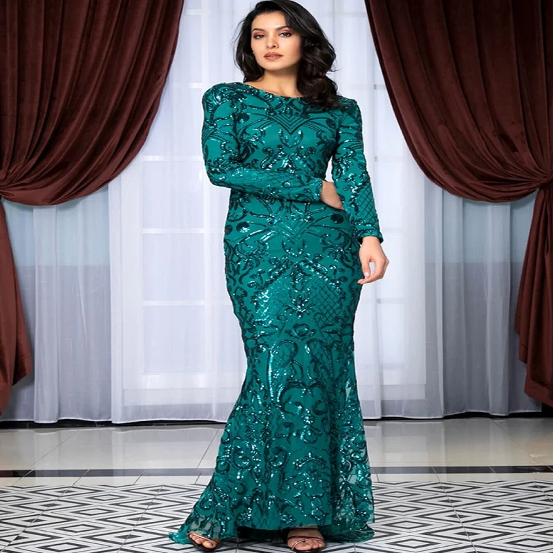 Green V Neck Back Sequin Maxi Dress Classic Solid Maxi Dress