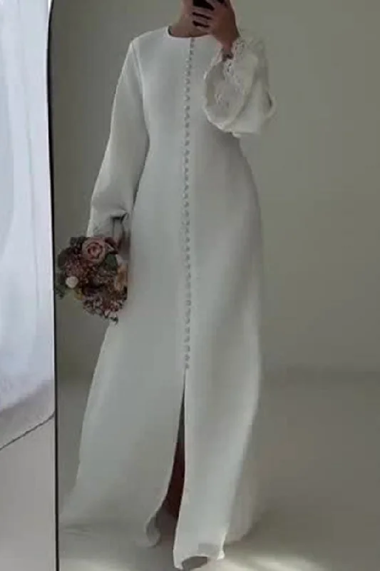 Lace Patchwork Bell Sleeve Undeniable Multi-button Mid Split Maxi Dress Trendy Maxi Dress with Straps