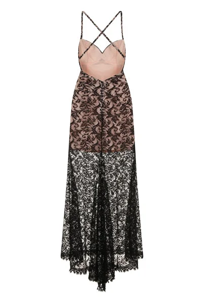 Lilly Black Nude Sheer Lace Applique Fishtail Maxi Dress Cozy Wrap Maxi Dress
