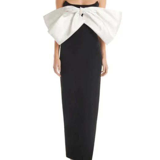 Lizandra Strapless Big Bow Embellished Side Slit Maxi Dress Comfortable Fit-and-Flare Maxi Dress