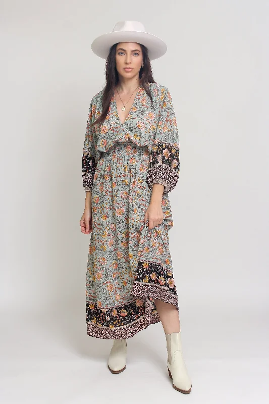 Amanda Volume Sleeve Maxi Dress Comfortable Fitted Maxi Dress