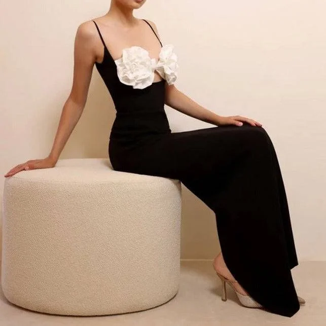 Marjorie Flowers on the Front Evening Maxi Dress Stylish V-Neck Maxi Dress