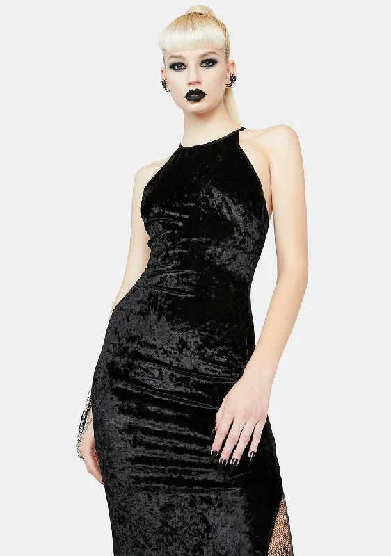Moonlight Glamour Velvet Maxi Dress Comfortable Maxi Dress with Sleeves