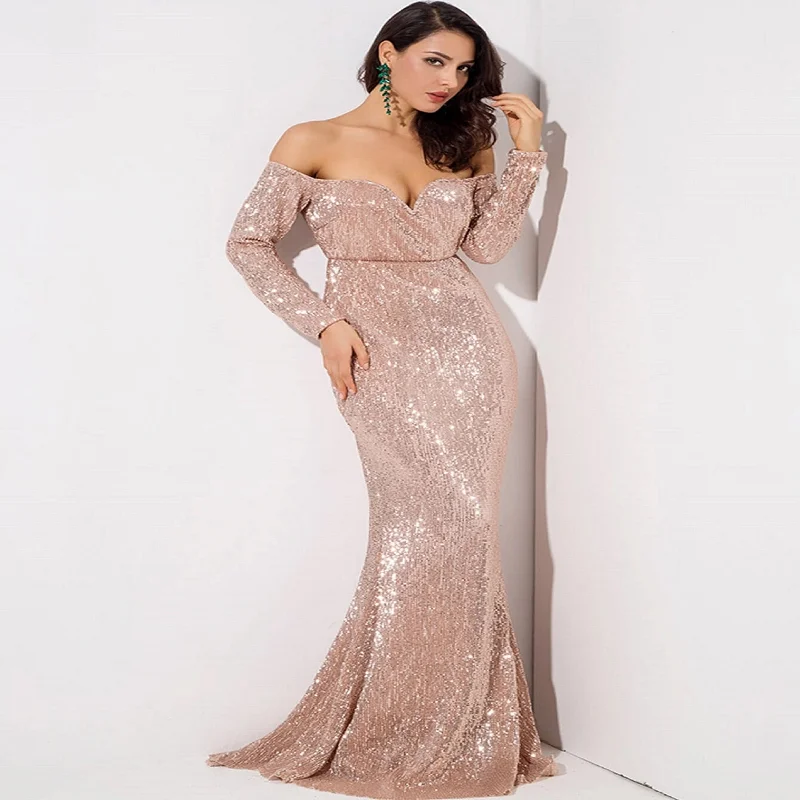 Off Shoulder Sweetheart Neck Sequin Maxi Dress Elegant Sleeveless Maxi Dress