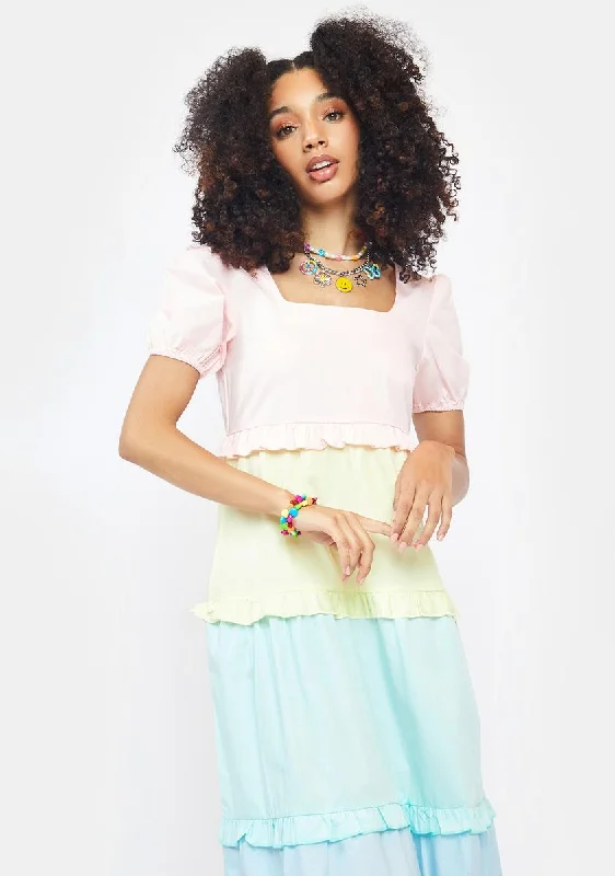 Rainbow Tiered Maxi Dress Fashionable Printed Maxi Dress