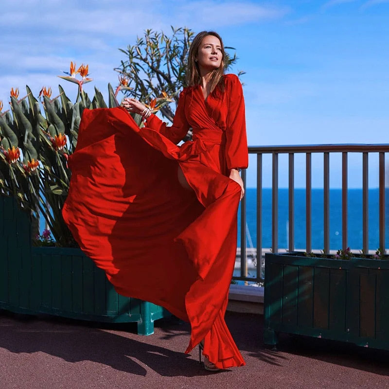 Red green yellow chic hippie dress Casual long sleeve high waist slit maxi dress with sashes 2021 boho summer clothes for women Fashionable Asymmetrical Maxi Dress Red green yellow chic hippie dress Casual long sleeve high waist slit maxi dress with sashes 2021 boho summer clothes for women Fashionable Asymmetrical Maxi Dress