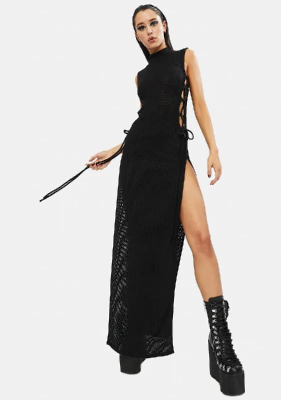 Right About Now Lace Up Maxi Dress Comfortable Fit-and-Flare Maxi Dress