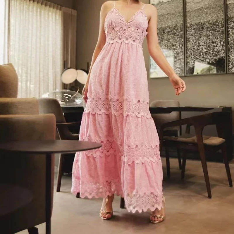 Ruthie Spaghetti Strap Embroidered Maxi Dress Stylish Boho Maxi Dress
