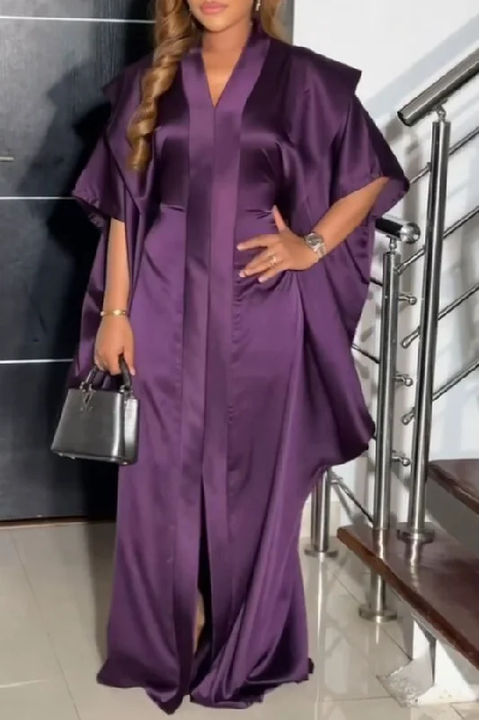 Solid Color Elegant High Split Irregular Maxi Dress Fashionable Sheer Maxi Dress