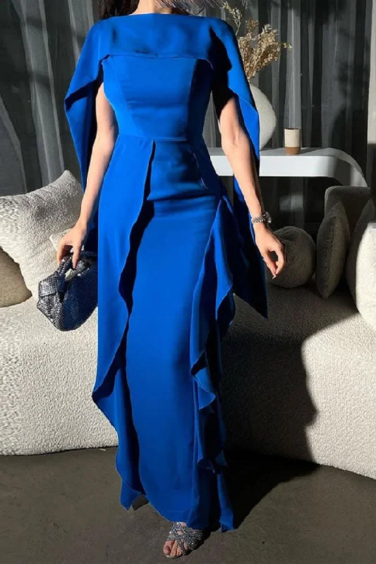 Solid Color Sophisticated Ruffles Patchwork Irregular Maxi Dress Trendy Short Sleeve Maxi Dress Solid Color Sophisticated Ruffles Patchwork Irregular Maxi Dress Trendy Short Sleeve Maxi Dress