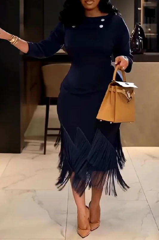 Solid Color Tie Back Pretty Irregular Tassel Hem Maxi Dress Stylish Longline Maxi Dress