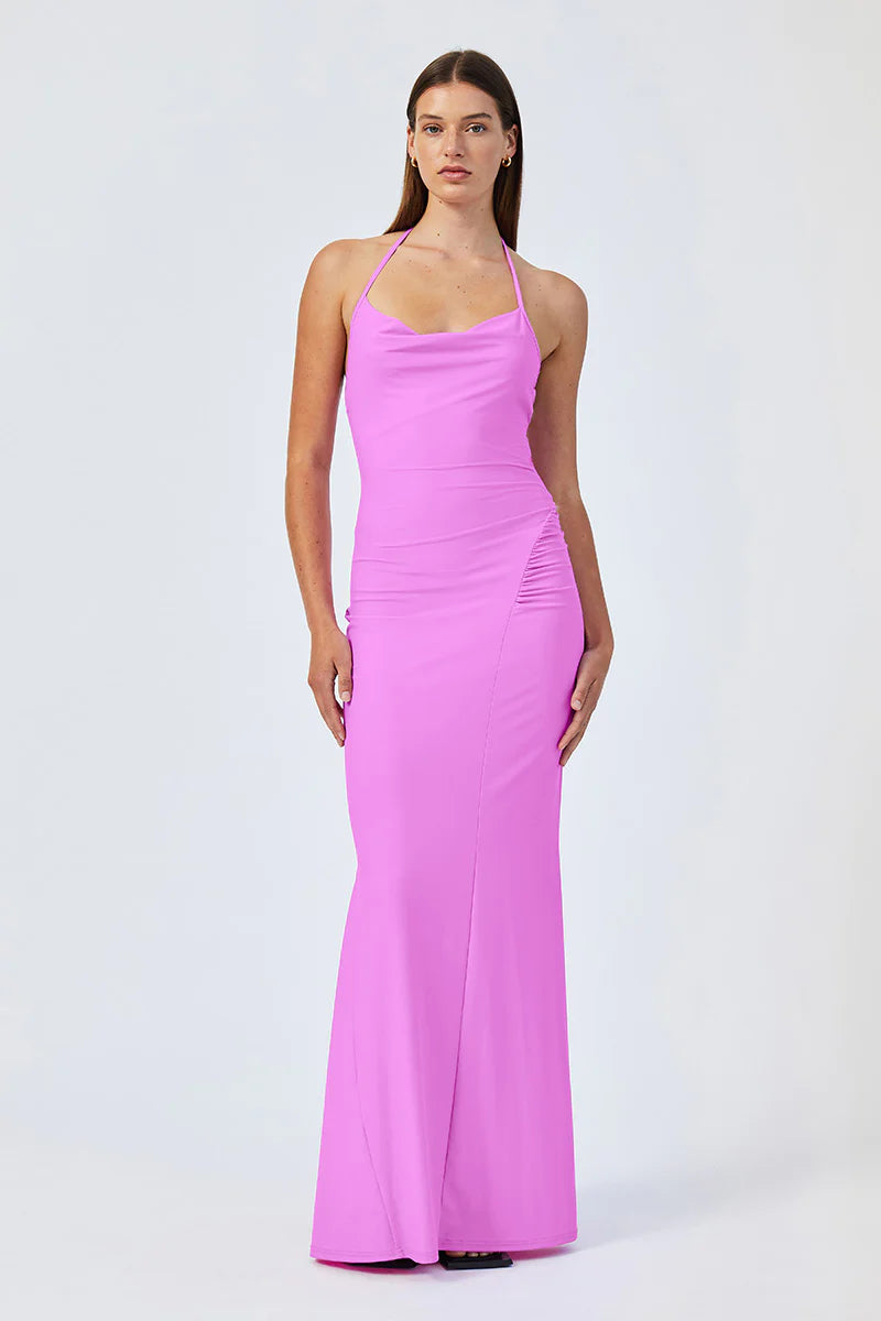 Suboo Ivy Deep Cowl Neck Maxi Dress - Fuchsia Fashionable Off-Shoulder Maxi Dress