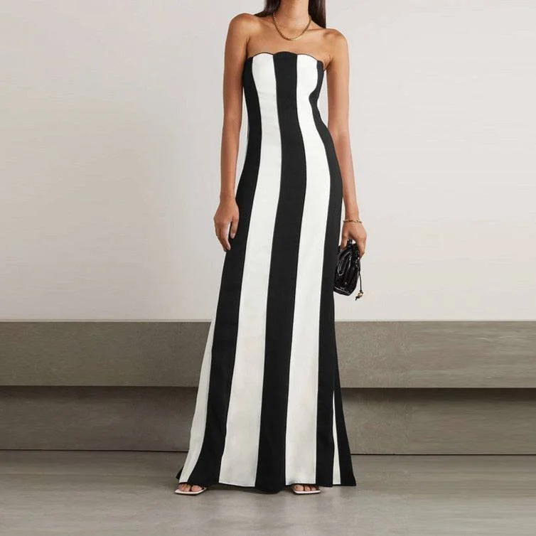 Tiffaney Strapless Striped Maxi Dress Stylish Boho Chic Maxi Dress