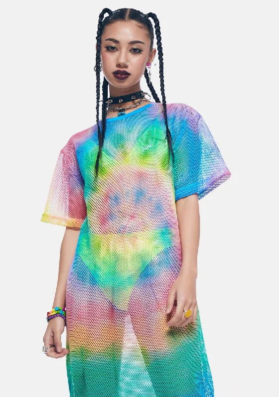 Trippy Sunrise Fishnet Maxi Dress Trendy Maxi Dress with Bow