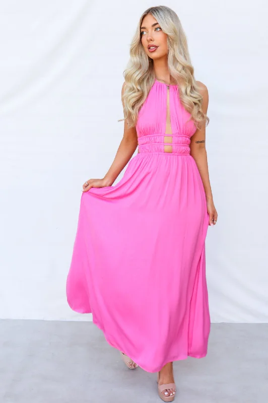 Viera Maxi Dress - Pink Fashionable Off-Shoulder Maxi Dress