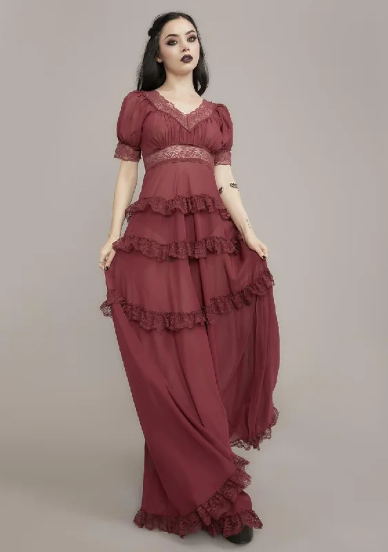 Wine Perpetual Night Maxi Dress Elegant Floral Maxi Dress