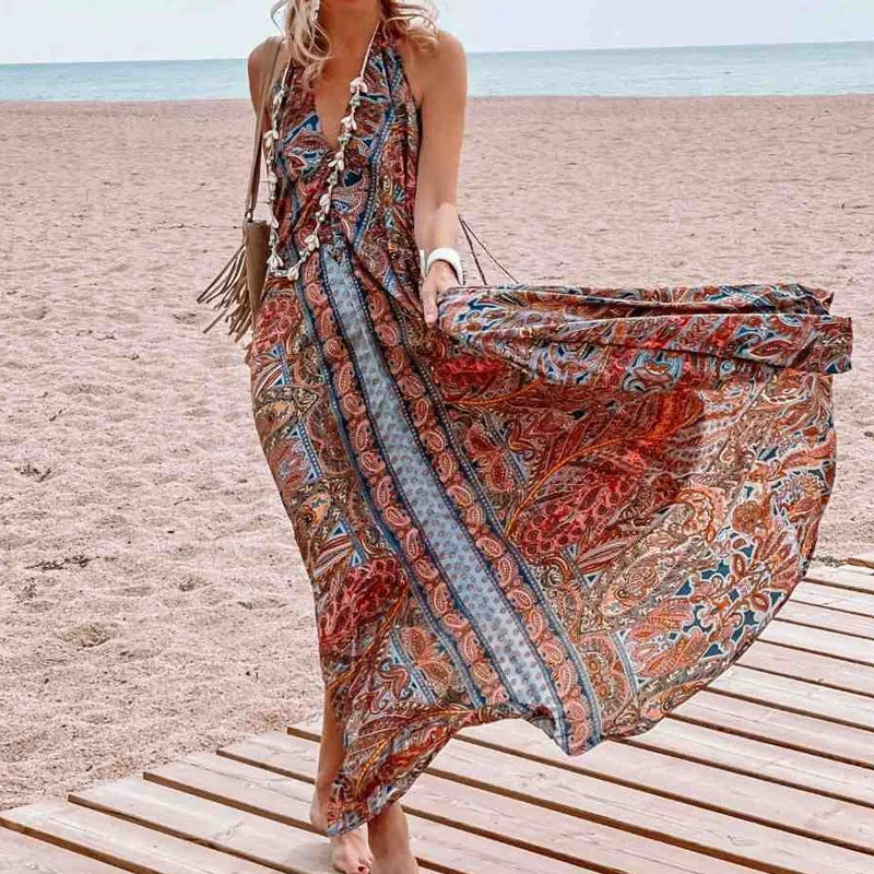 Women Clothing Spring Summer New Arrival Printing V-neck Halter Bohemian Maxi Dress Cozy Ruffle Sleeve Maxi Dress Women Clothing Spring Summer New Arrival Printing V-neck Halter Bohemian Maxi Dress Cozy Ruffle Sleeve Maxi Dress