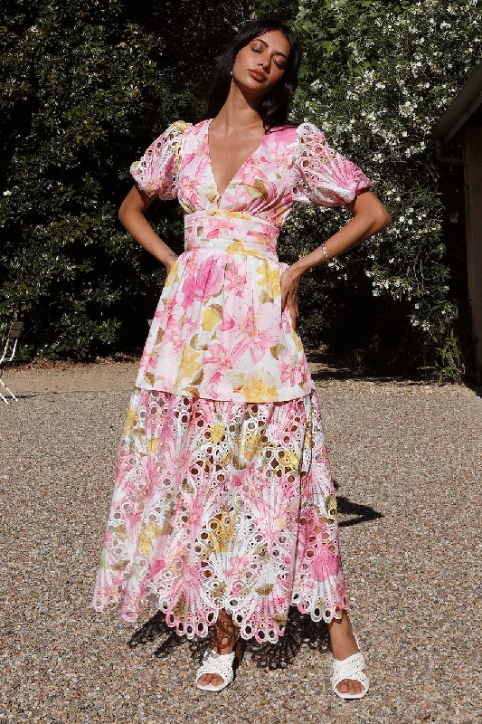 Floral Skies Maxi Dress Pink Fashionable Halter Neck Maxi Dress