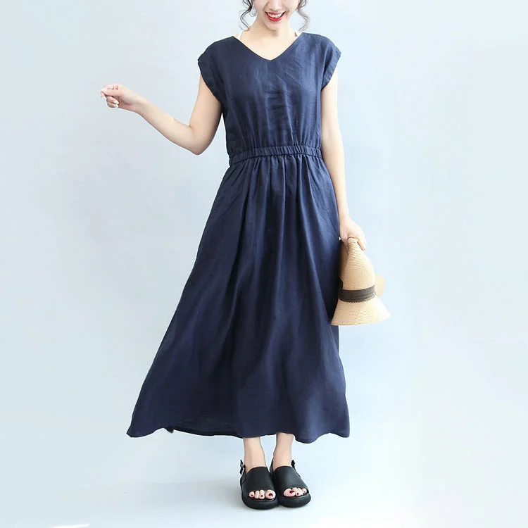 summer navy casual linen sundress plus size women v neck maxi dress Classic V-Neck Maxi Dress summer navy casual linen sundress plus size women v neck maxi dress Classic V-Neck Maxi Dress
