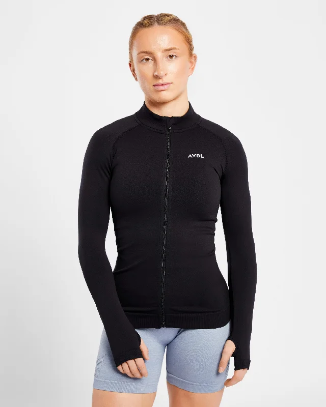 Essential Seamless Zip Jacket - Black Notch Collar Jacket Peter Pan Collar Jacket Cowl Neck Jacket Essential Seamless Zip Jacket - Black Notch Collar Jacket Peter Pan Collar Jacket Cowl Neck Jacket