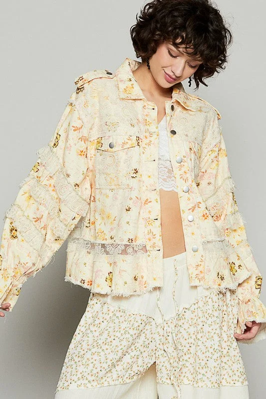 POL Lace Jacket Granny Floral Cotton Boho Patchwork Raw Hem Button Shacket Cardigan Sweater Pullover POL Lace Jacket Granny Floral Cotton Boho Patchwork Raw Hem Button Shacket Cardigan Sweater Pullover