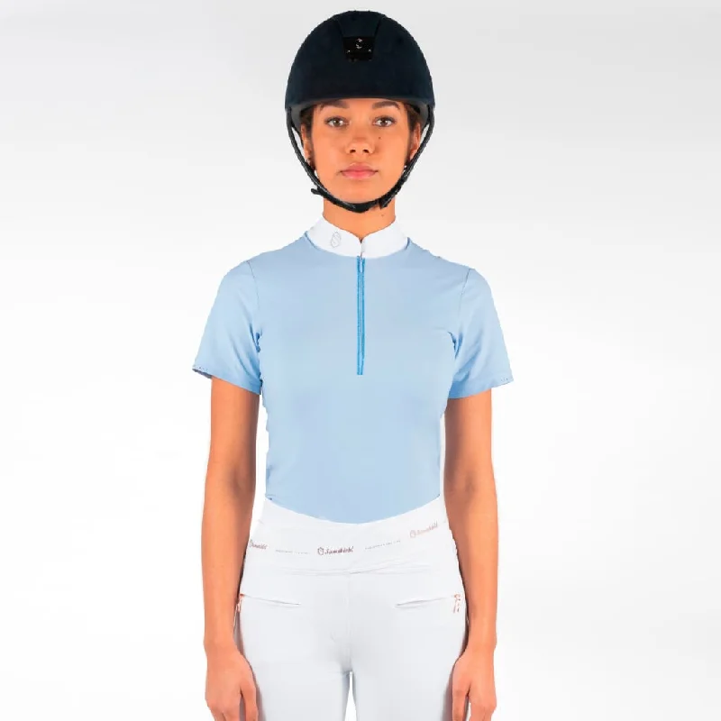 Samshield Ladies Short Sleeved Competition Shirt Aloise Powder Blue/Tone Notch Collar Peter Pan Collar Cowl Neck