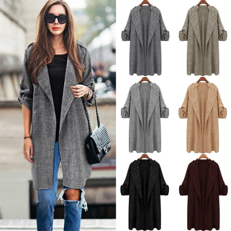 2019 Spring Korean Women Windbreaker Loose Long Sleeve Jacket Solid Long Coat Overcoat Elegant Office Ladies Large Size 3xl 5xl Welt Pockets Slit Pockets Flap Pockets 2019 Spring Korean Women Windbreaker Loose Long Sleeve Jacket Solid Long Coat Overcoat Elegant Office Ladies Large Size 3xl 5xl Welt Pockets Slit Pockets Flap Pockets