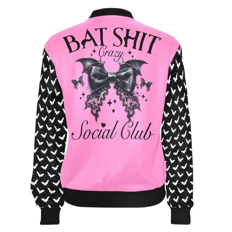 Bat Shit Crazy Social Club Womens Bomber Jacket Print Jacket Jacquard Jacket Patchwork Jacket Bat Shit Crazy Social Club Womens Bomber Jacket Print Jacket Jacquard Jacket Patchwork Jacket