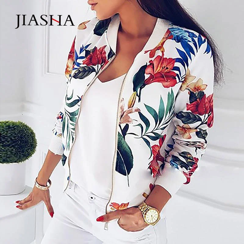 Jacket women coat 2019 spring autumn windbreaker women bomber jacket zipper flowers print outwear jacket coat women's clothing Boat Neck Shawl Collar Notched Collar Jacket women coat 2019 spring autumn windbreaker women bomber jacket zipper flowers print outwear jacket coat women's clothing Boat Neck Shawl Collar Notched Collar