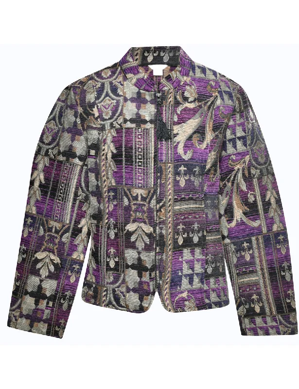 Leafy Print Tapestry Jacket - M Notch Collar Jacket Peter Pan Collar Jacket Cowl Neck Jacket Leafy Print Tapestry Jacket - M Notch Collar Jacket Peter Pan Collar Jacket Cowl Neck Jacket