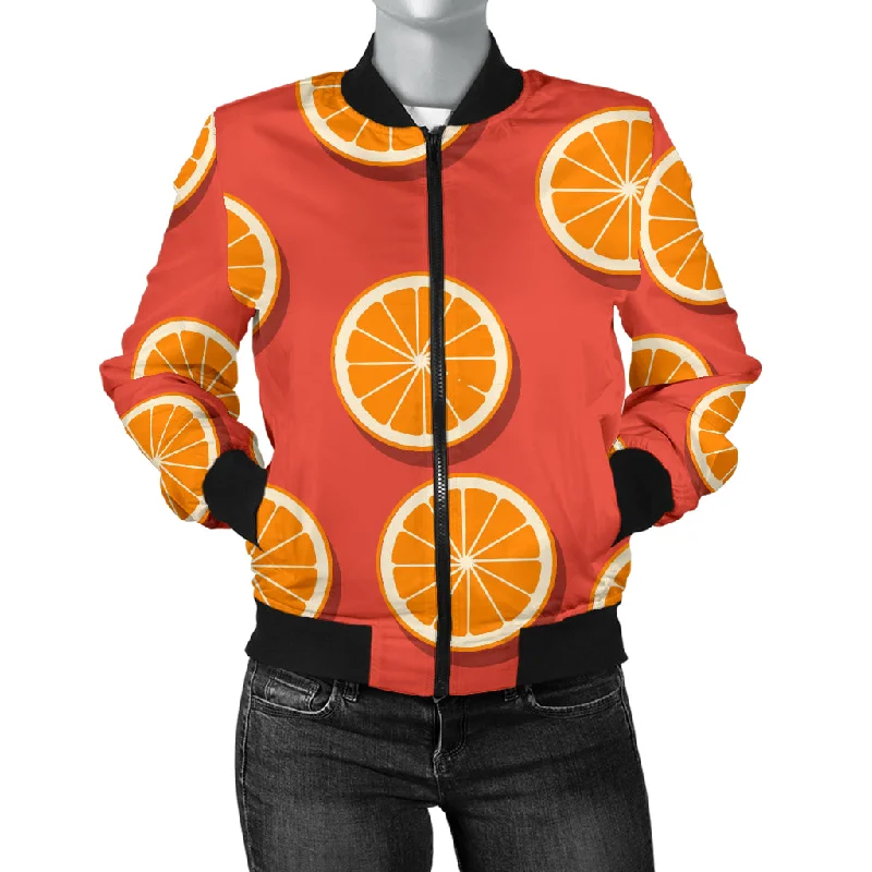 Oranges Pattern Red Background Women'S Bomber Jacket Striped Jacket Polka Dot Jacket Floral Jacket Oranges Pattern Red Background Women'S Bomber Jacket Striped Jacket Polka Dot Jacket Floral Jacket