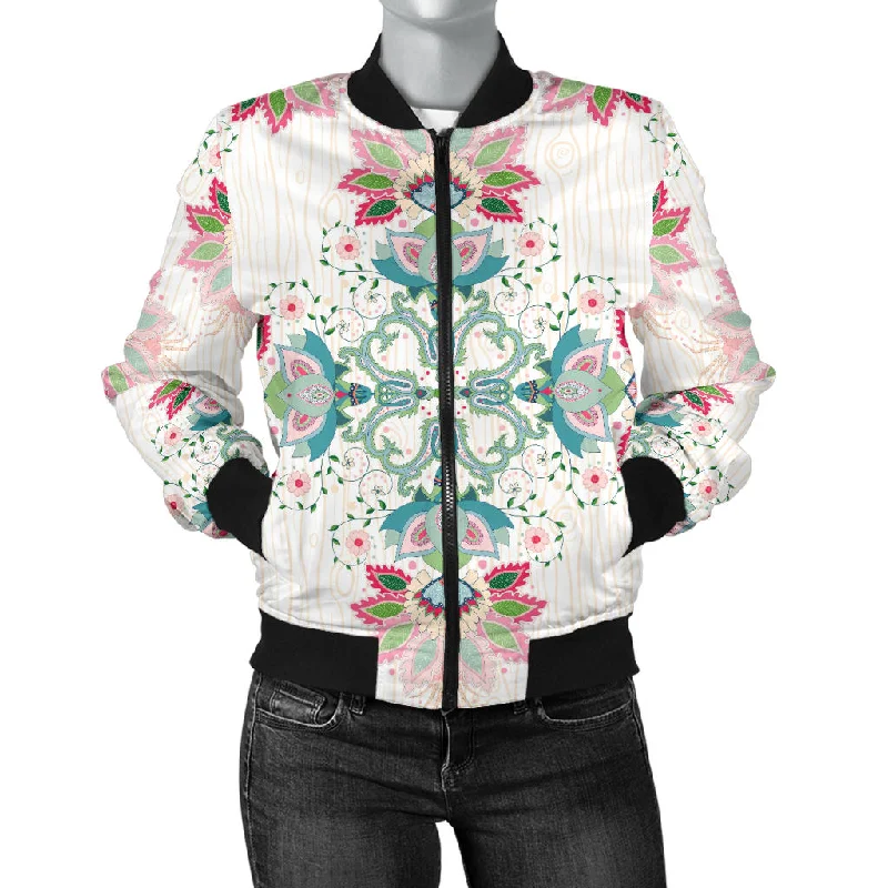 Square Floral Indian Flower Pattern Women'S Bomber Jacket Denim Jacket Leather Jacket Suede Jacket Square Floral Indian Flower Pattern Women'S Bomber Jacket Denim Jacket Leather Jacket Suede Jacket