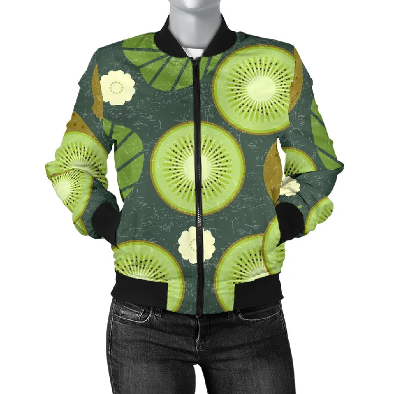 Whole Sliced Kiwi Leave And Flower Women'S Bomber Jacket Bomber Jacket Anorak Windbreaker Whole Sliced Kiwi Leave And Flower Women'S Bomber Jacket Bomber Jacket Anorak Windbreaker