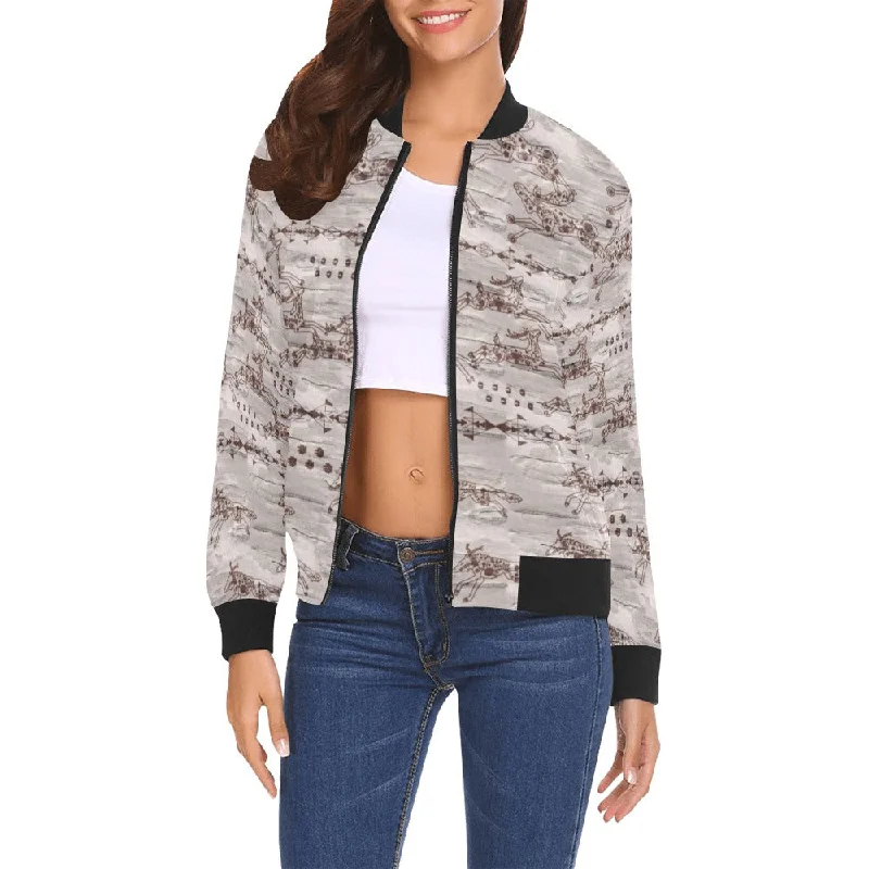 Wild Run All Over Print Bomber Jacket for Women Faux Fur Fabric Real Fur Fabric Shearling Fabric Wild Run All Over Print Bomber Jacket for Women Faux Fur Fabric Real Fur Fabric Shearling Fabric