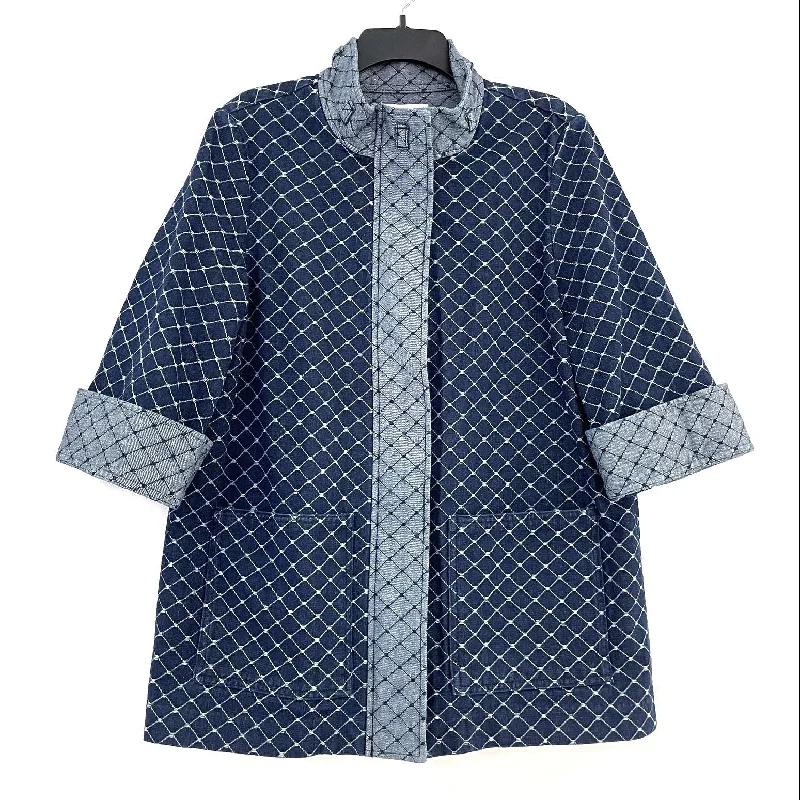 Wmns EE by Etcetera Blue Denim Cuffed 1/2 Sleeve Patterned Jean Jacket Sz 12 Fleece Jacket Down Jacket Feather Jacket Wmns EE by Etcetera Blue Denim Cuffed 1/2 Sleeve Patterned Jean Jacket Sz 12 Fleece Jacket Down Jacket Feather Jacket