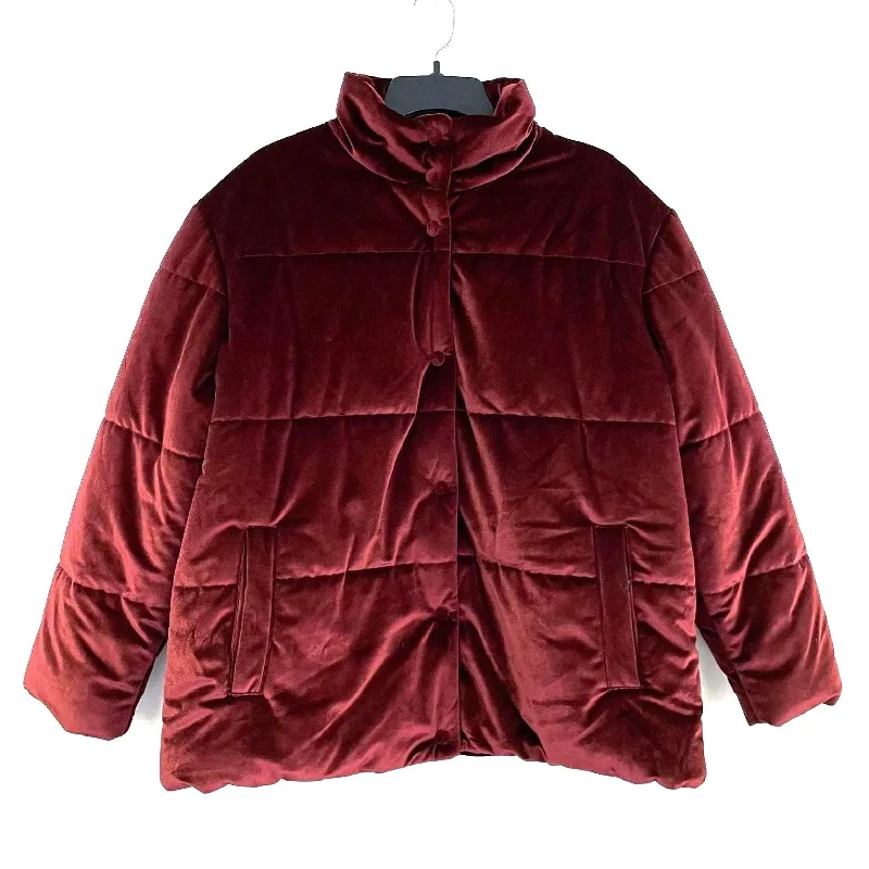 Wmns IMAN Maroon Red Wrap Yourself in Luxury Velour / Velvet Puffer Jacket Sz L Boat Neck Shawl Collar Notched Collar Wmns IMAN Maroon Red Wrap Yourself in Luxury Velour / Velvet Puffer Jacket Sz L Boat Neck Shawl Collar Notched Collar
