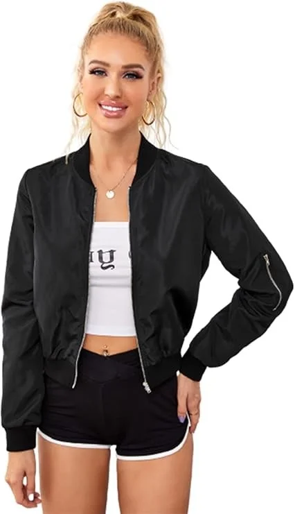 Women Bomber Jacket Fleece Fabric Down Fabric Feather Fabric