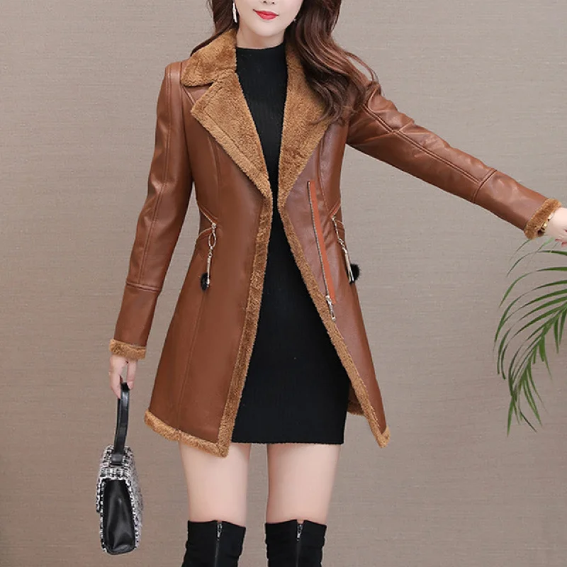Women’s Brown Genuine Sheepskin Lapel Collar Sherpa Shearling Faux Fur Lined Thick Warm Casual Classic Single Breasted Trench Style Leather Coat Jacket Faux Fur Fabric Real Fur Fabric Shearling Fabric Women’s Brown Genuine Sheepskin Lapel Collar Sherpa Shearling Faux Fur Lined Thick Warm Casual Classic Single Breasted Trench Style Leather Coat Jacket Faux Fur Fabric Real Fur Fabric Shearling Fabric