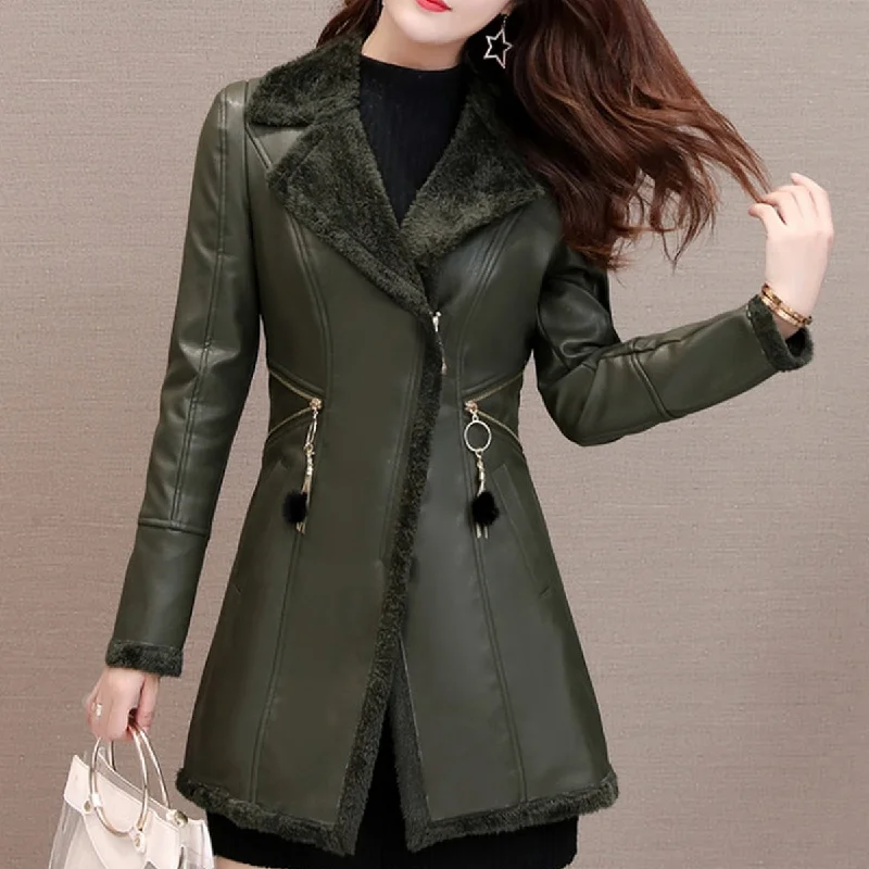 Women’s Green Genuine Sheepskin Lapel Collar Sherpa Shearling Faux Fur Lined Thick Warm Casual Classic Single Breasted Trench Style Leather Coat Jacket Tailored Jacket Straight Jacket A-Line Jacket Women’s Green Genuine Sheepskin Lapel Collar Sherpa Shearling Faux Fur Lined Thick Warm Casual Classic Single Breasted Trench Style Leather Coat Jacket Tailored Jacket Straight Jacket A-Line Jacket