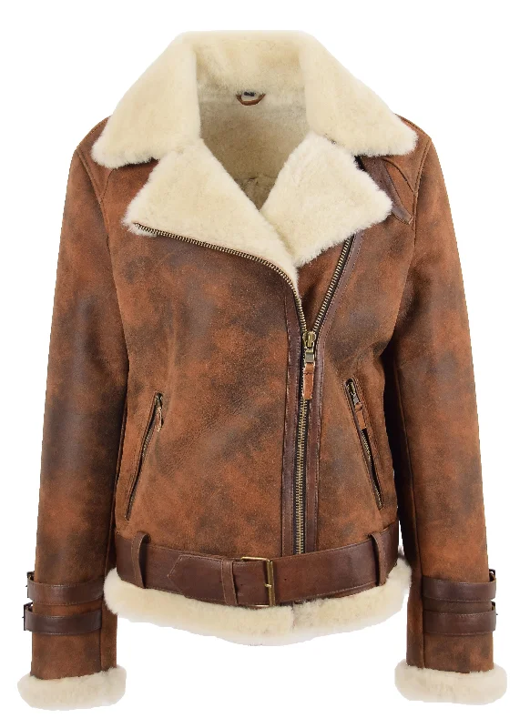 Womens Real Sheepskin Jacket Brown Antique Shearling Aviator Coat Willow Notch Collar Peter Pan Collar Cowl Neck Womens Real Sheepskin Jacket Brown Antique Shearling Aviator Coat Willow Notch Collar Peter Pan Collar Cowl Neck
