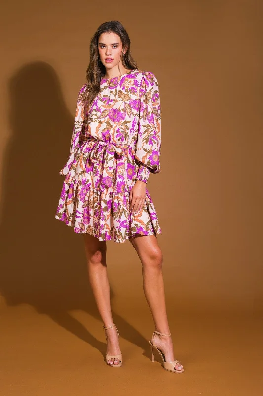Ivory & Orchid Printed Long Sleeve Woven Mini Dress Trendy A-Line Mini Dress