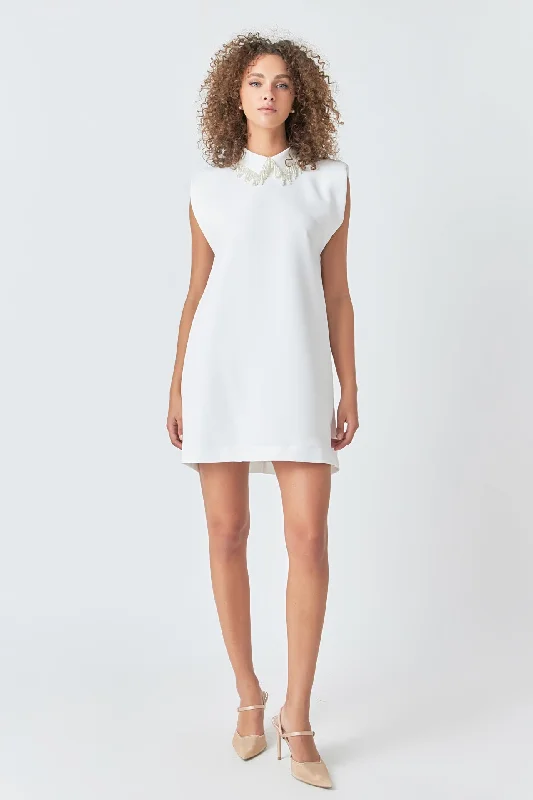 Endless Rose - Pearl Collar Sleeveless Mini Dress Elegant Silk Mini Dress