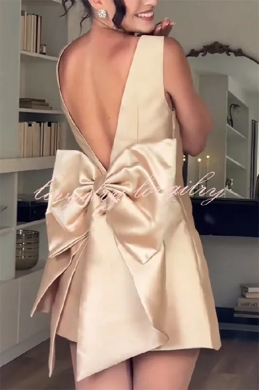 Ultimate Muse Satin Oversized Bow Detail Square Neck Mini Dress Stylish Summer Mini Dress Ultimate Muse Satin Oversized Bow Detail Square Neck Mini Dress Stylish Summer Mini Dress
